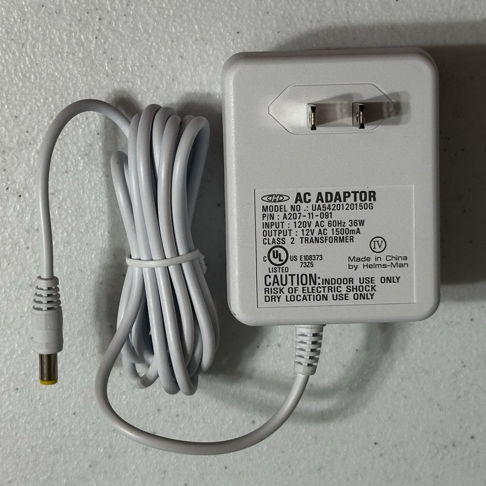 Helms-Man Power Cord Supply Adapter Model: UA5420120150G Output: 12VAC 1500mA